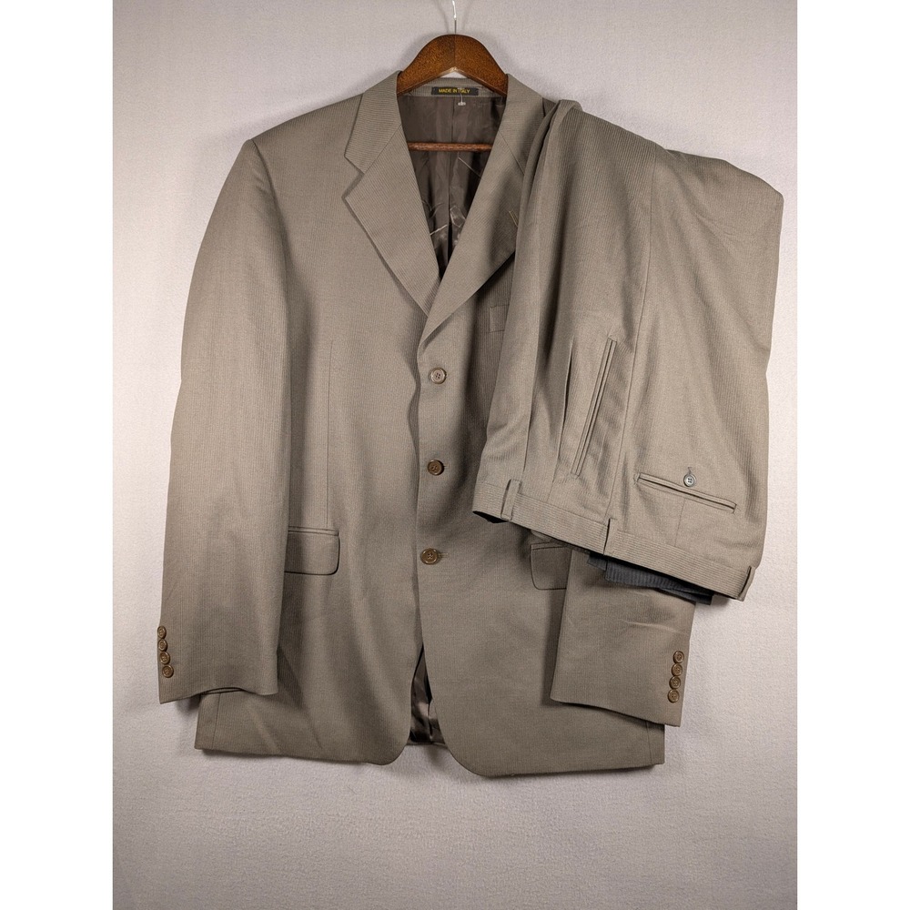 Manzini Uomo Mens 2 Piece Suit Virgin Wool Italy Taupe Brown 44L  Pant 36x31